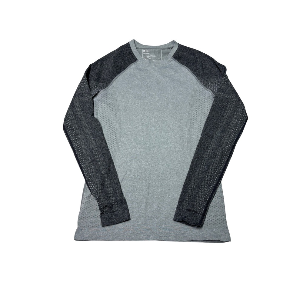Figs Seamless Long Sleeve Underscrub Top Grey Two Tone XS Raglan Performance